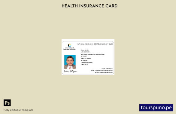 Plantilla de tarjeta de seguro médico NIB de Bahamas lista para imprimir